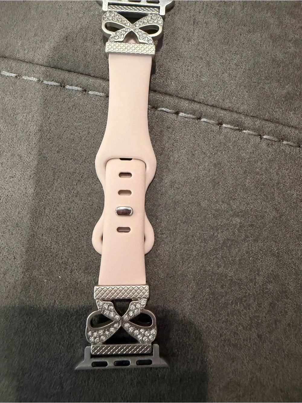 Apple Blush Pink Silicone Watch Band with Rhinestone Bow Accents 38-49mm